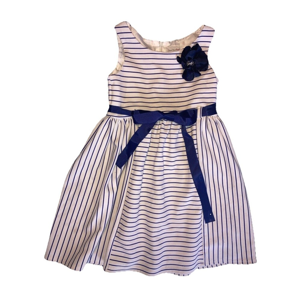 Girls 5 White/blue Dress Sweet Heart Rose GUC